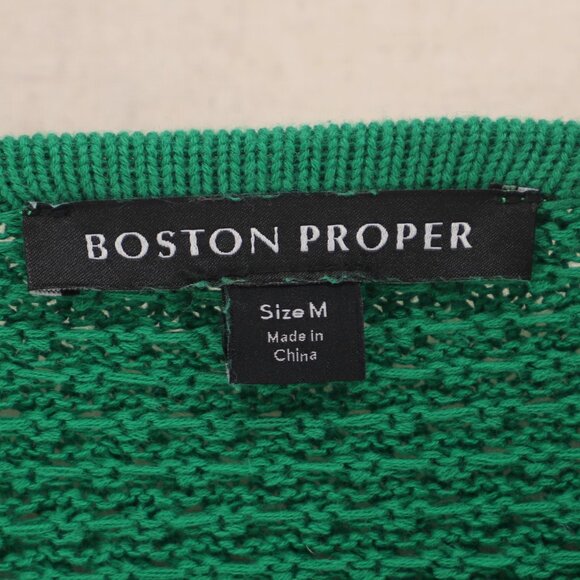 BOSTON PROPER Artisanal Knit Tiered Half Sleeve Scoop Neck Top Emerald Green M - Picture 7 of 8
